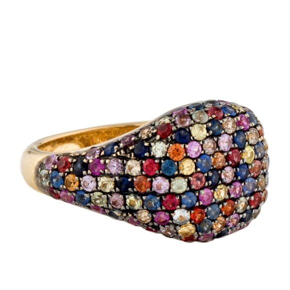 RING 14K YELLOW GOLD MULTI- COLOR SAPPHIRE MIX COLOR SIGNET RING